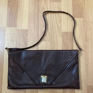Vintage 70s Brown Leather Evening Shoulder Bag Clutch Purse